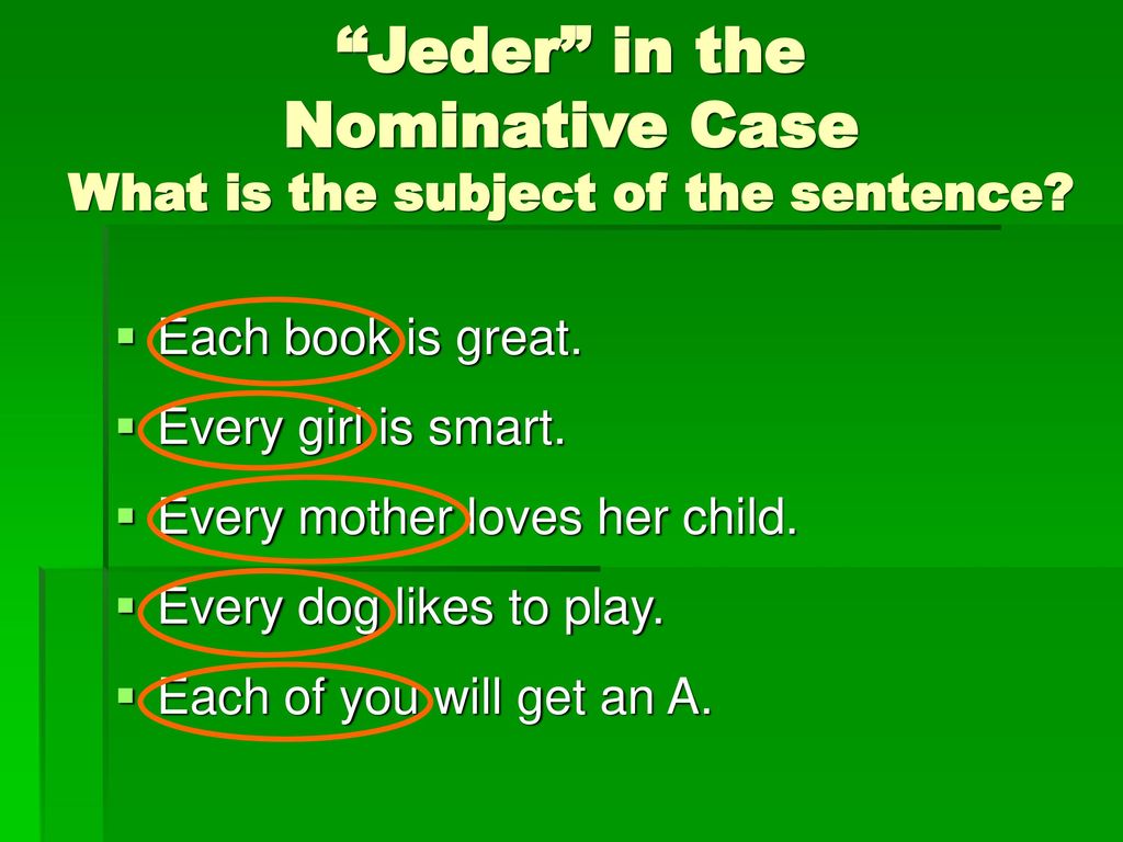 Jeder in the Nominative Case What is the subject of the sentence