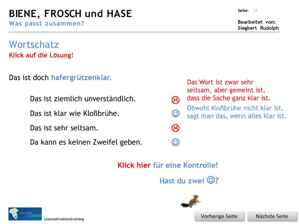 BIENE, FROSCH und HASE Wortschatz    
