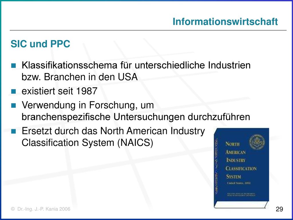 SIC und PPC Klassifikationsschema für unterschiedliche Industrien bzw. Branchen in den USA. existiert seit