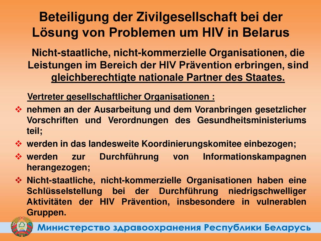Beteiligung der Zivilgesellschaft bei der Lösung von Problemen um HIV in Belarus