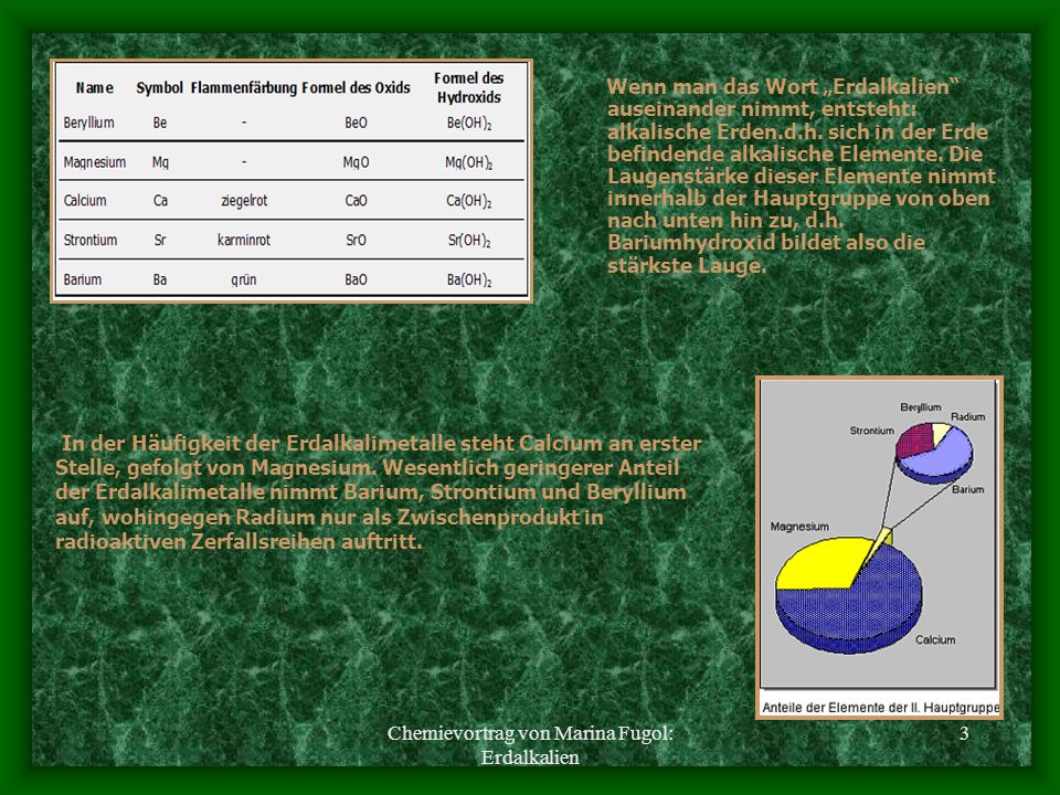 Chemievortrag von Marina Fugol: Erdalkalien