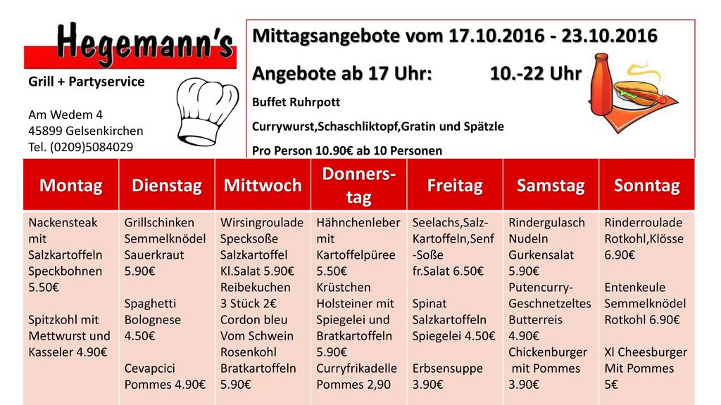 Mittagsangebote vom Angebote ab 17 Uhr: Uhr. Buffet Ruhrpott.