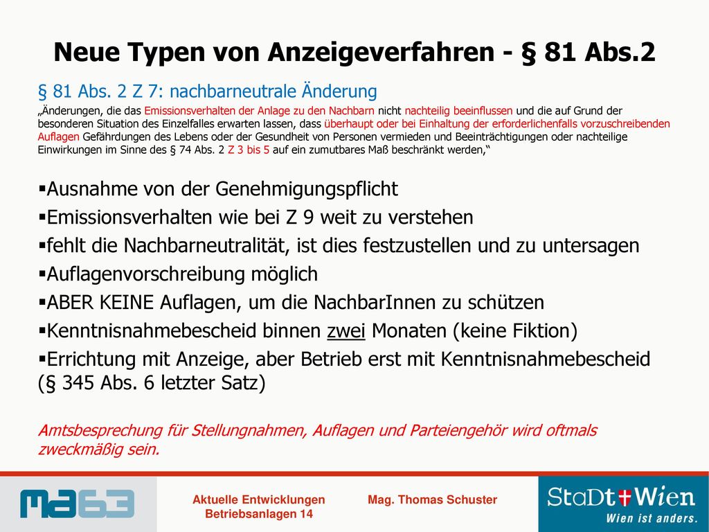 Neue Typen von Anzeigeverfahren - § 81 Abs.2