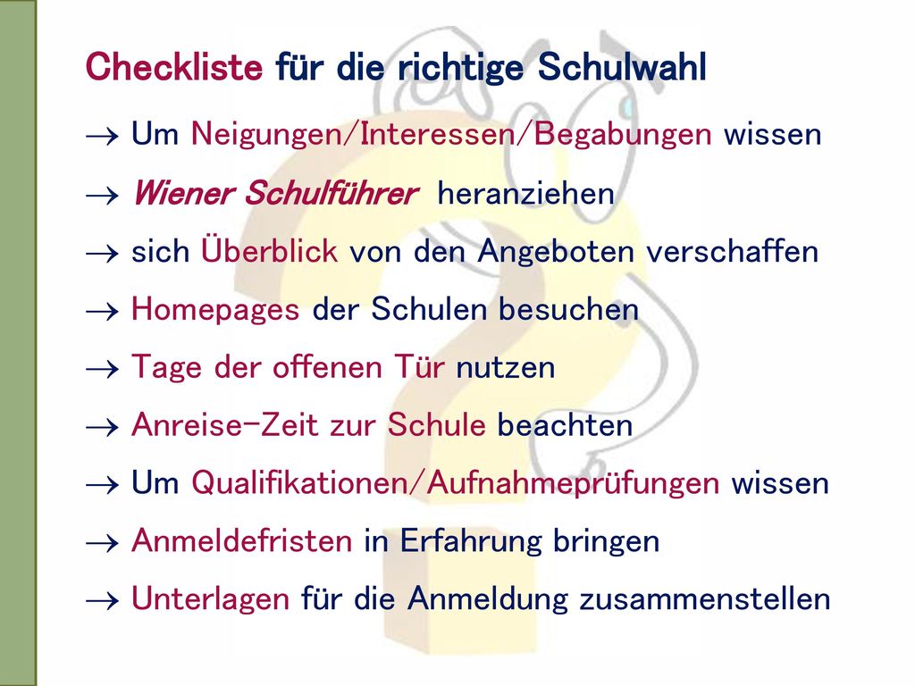 Checkliste für die richtige Schulwahl