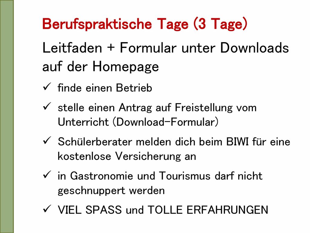 Berufspraktische Tage (3 Tage)