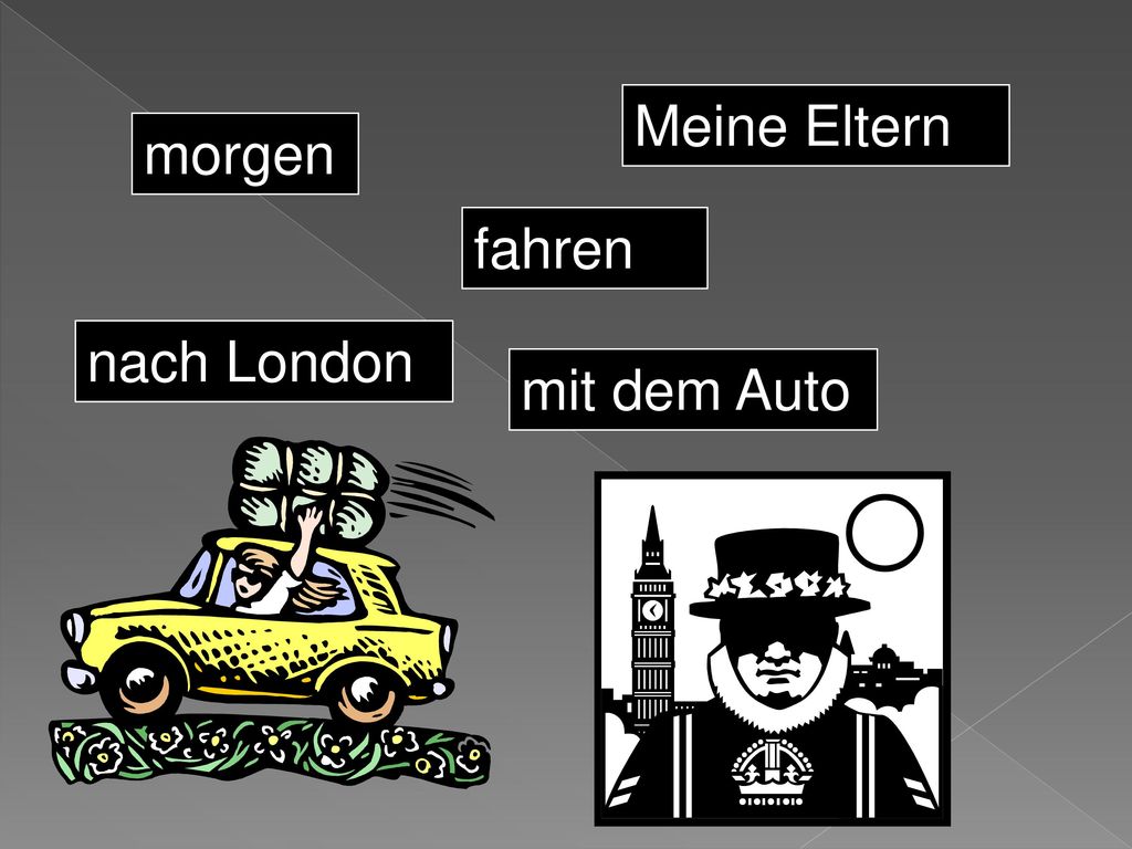 Meine Eltern morgen fahren nach London mit dem Auto