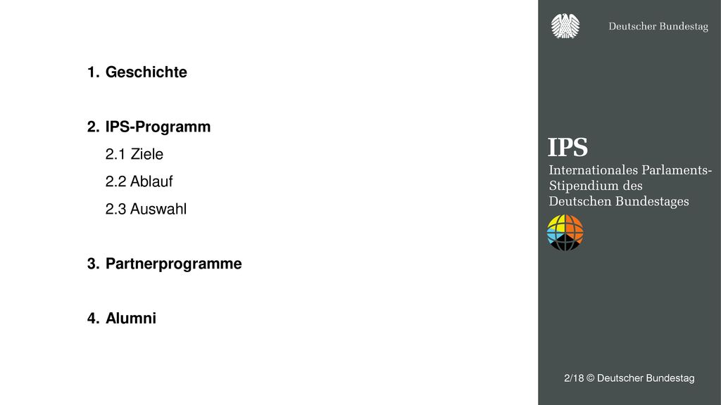1. Geschichte 2. IPS-Programm 2.1 Ziele 2.2 Ablauf 2.3 Auswahl