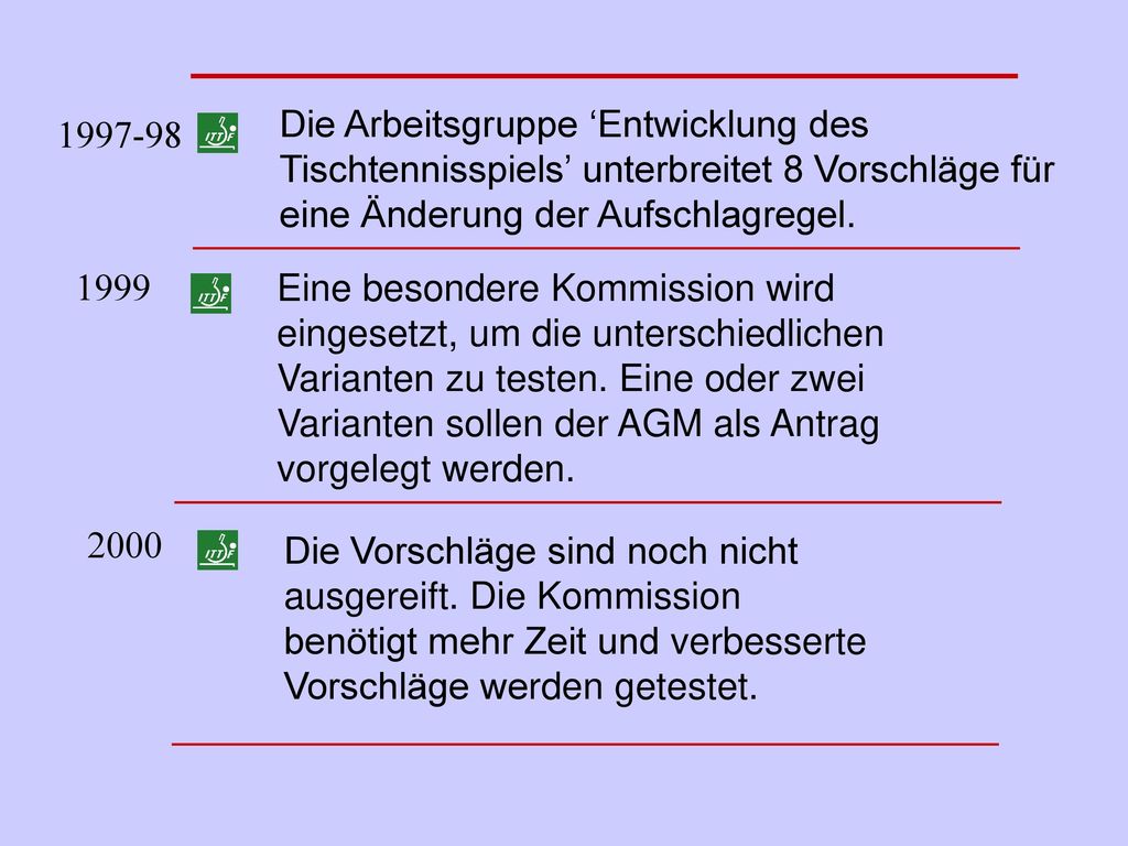 Die Arbeitsgruppe ‘Entwicklung des Tischtennisspiels’ unterbreitet 8 Vorschläge für eine Änderung der Aufschlagregel.