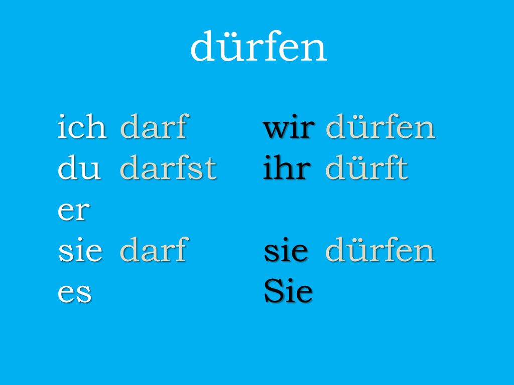 dürfen ich wir du ihr er sie sie es Sie darf dürfen darfst dürft