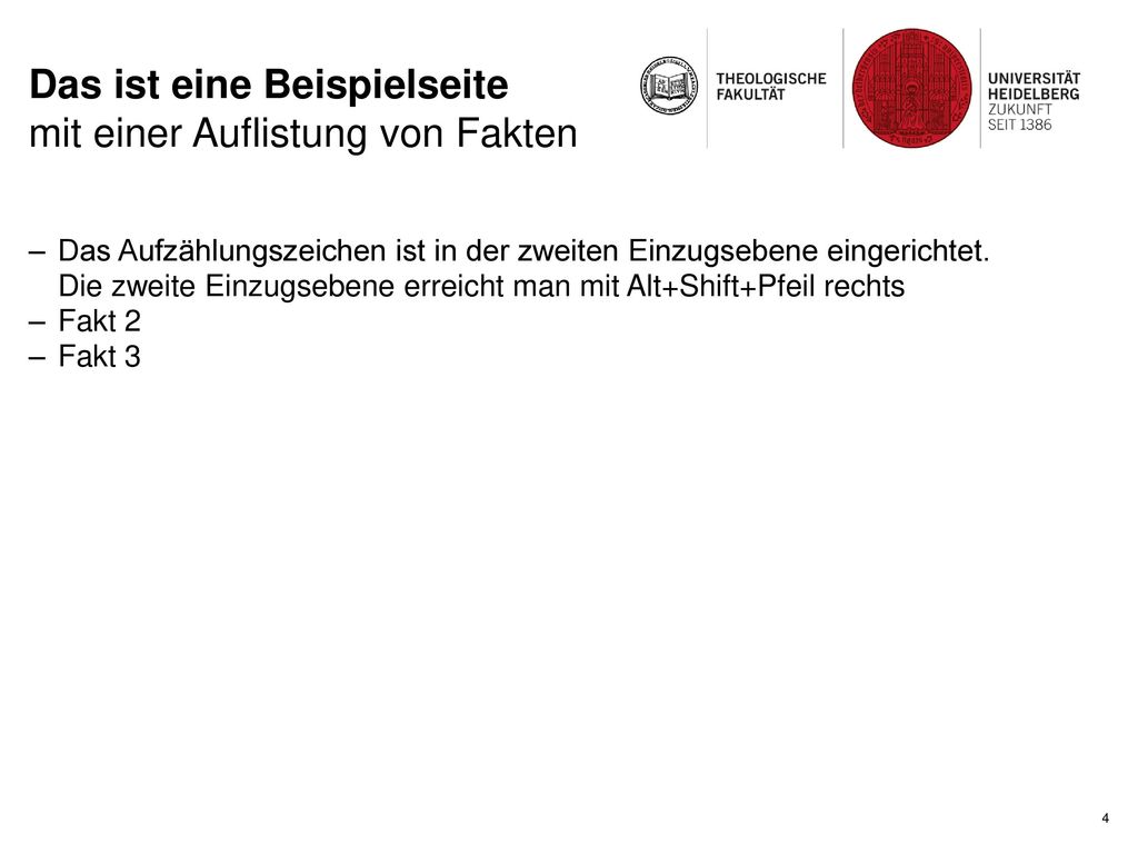 Das ist eine Beispielseite mit einer Auflistung von Fakten
