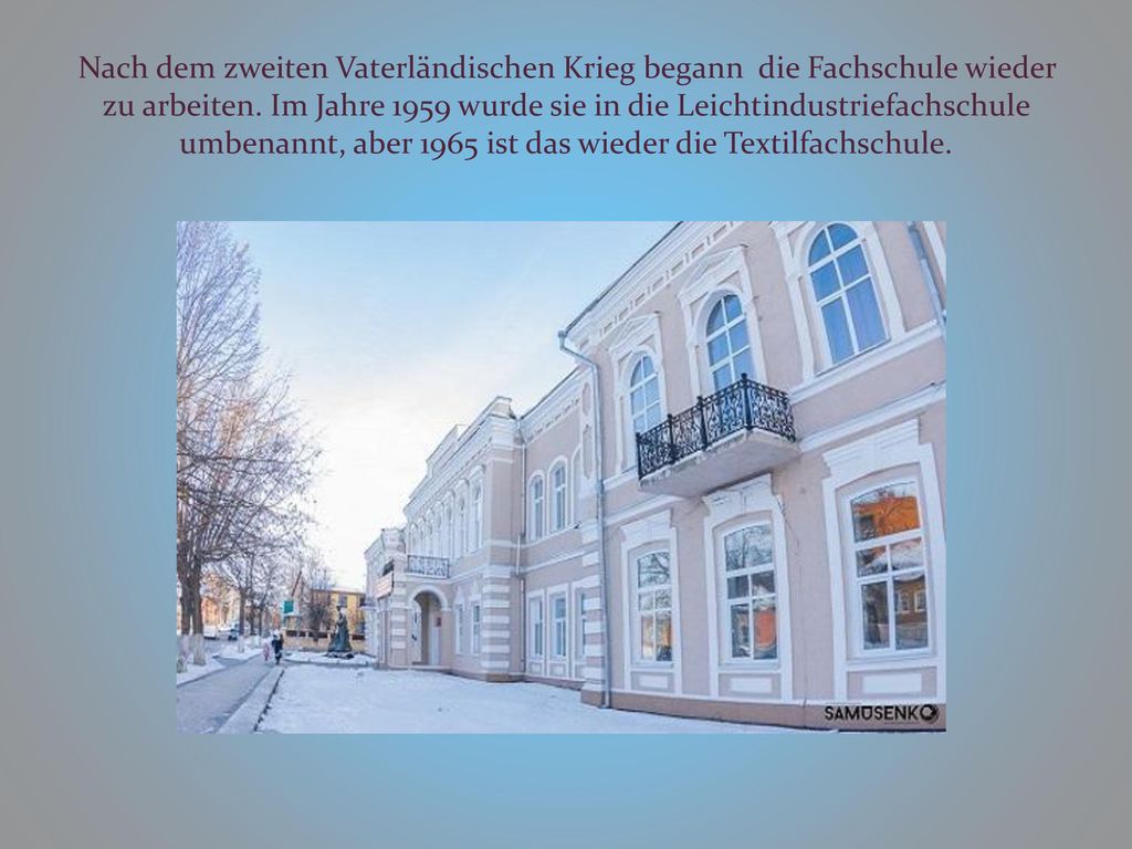 Nach dem zweiten Vaterländischen Krieg begann die Fachschule wieder zu arbeiten.