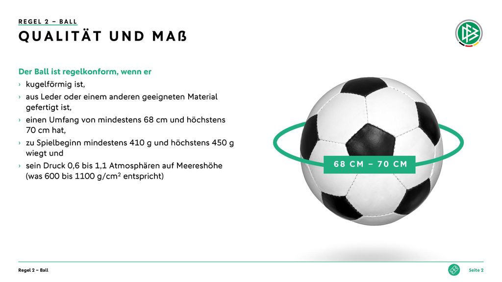 Qualität und MAß Der Ball ist regelkonform, wenn er kugelförmig ist,