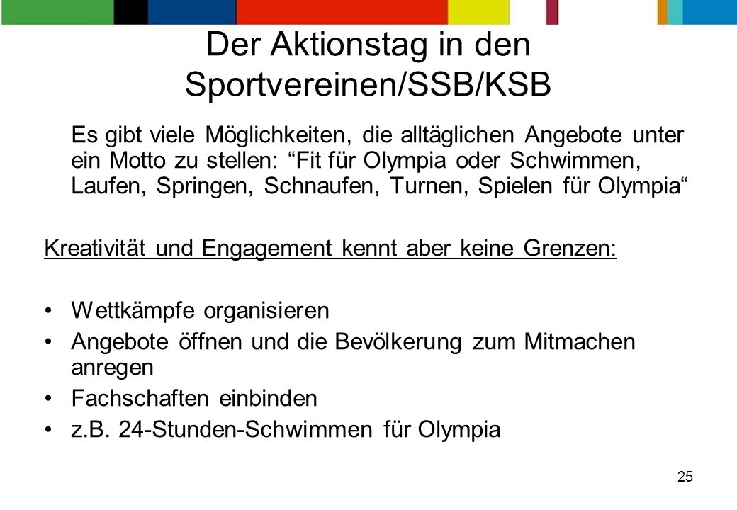 Der Aktionstag in den Sportvereinen/SSB/KSB