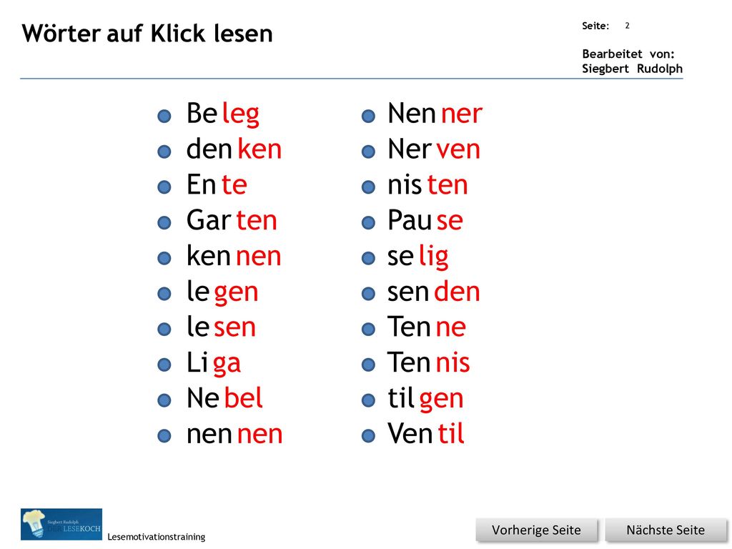 Be leg Nen ner den ken Ner ven En te nis ten Gar ten Pau se ken nen se