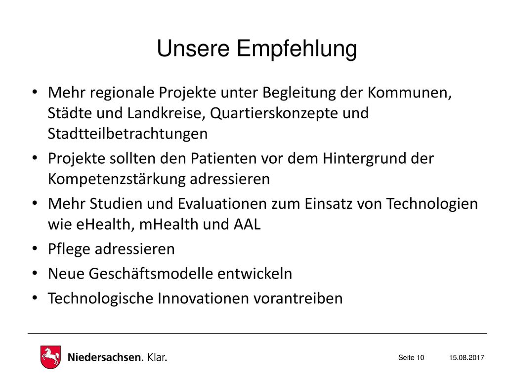 Unsere Empfehlung Mehr regionale Projekte unter Begleitung der Kommunen, Städte und Landkreise, Quartierskonzepte und Stadtteilbetrachtungen.