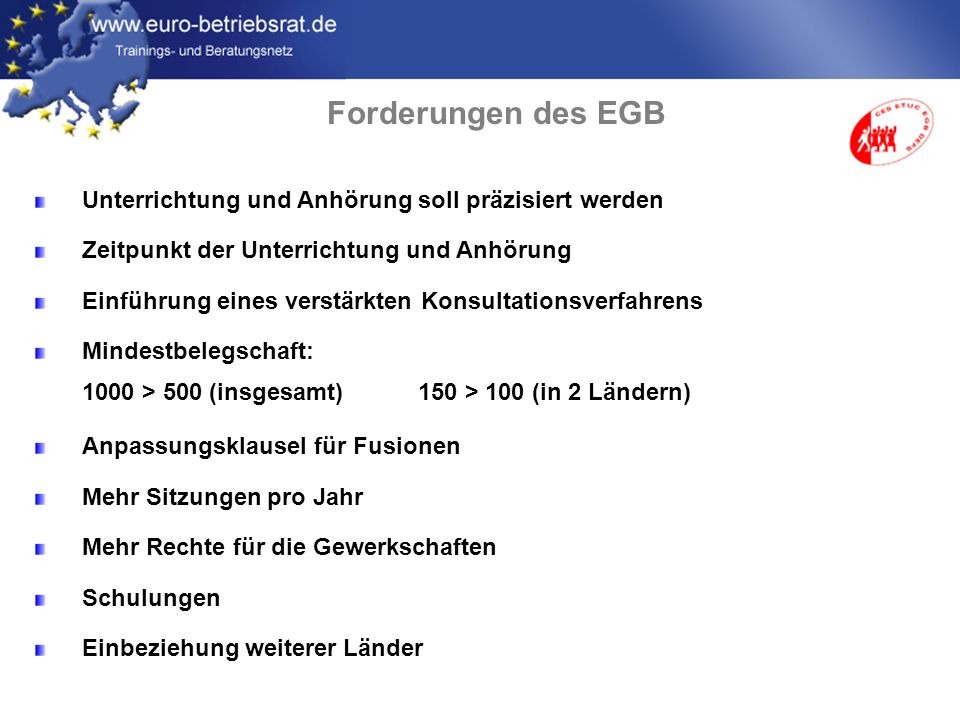 Forderungen des EGB Unterrichtung und Anhörung soll präzisiert werden