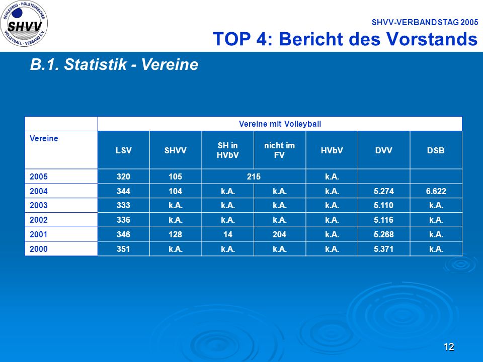 SHVV-VERBANDSTAG 2005 TOP 4: Bericht des Vorstands