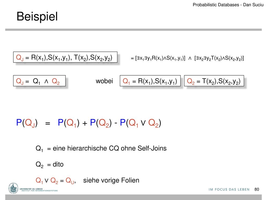 Beispiel P(QJ) = P(Q1) + P(Q2) - P(Q1 ∨ Q2)