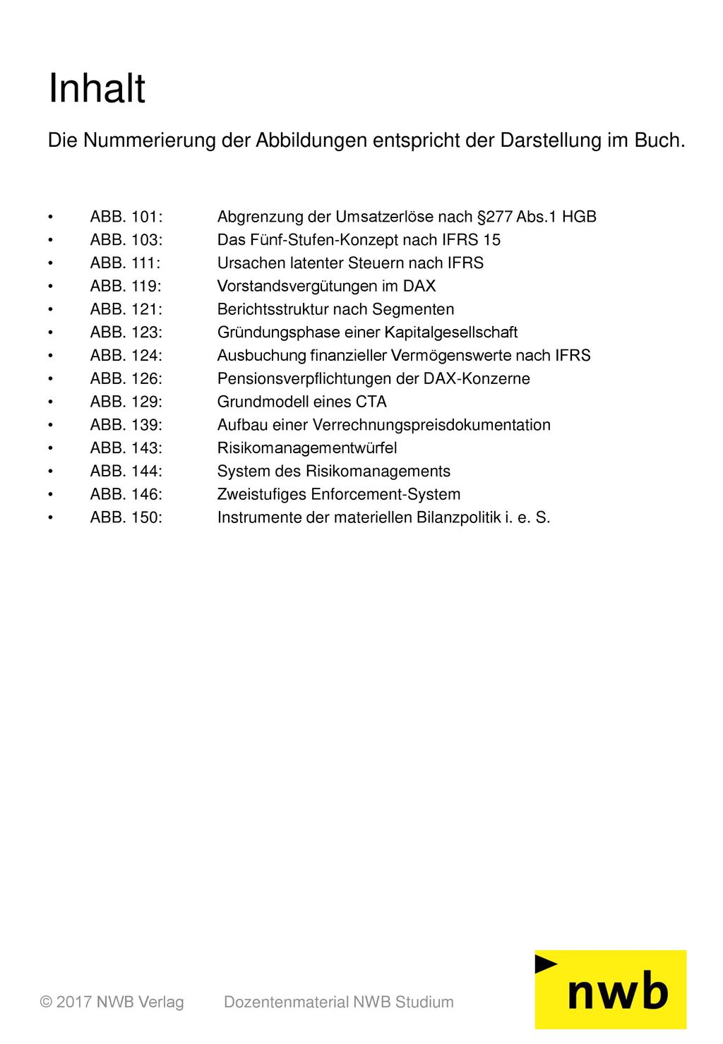 Inhalt Die Nummerierung der Abbildungen entspricht der Darstellung im Buch.