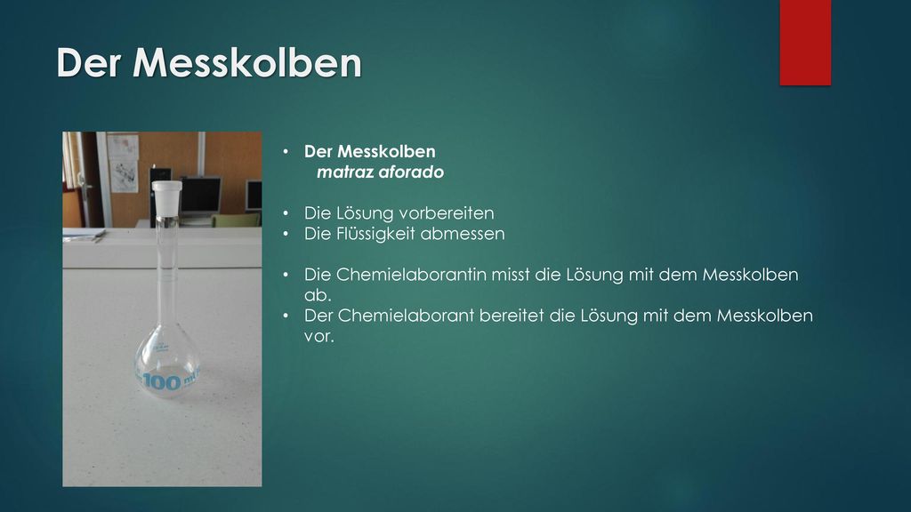 Der Messkolben Der Messkolben matraz aforado Die Lösung vorbereiten