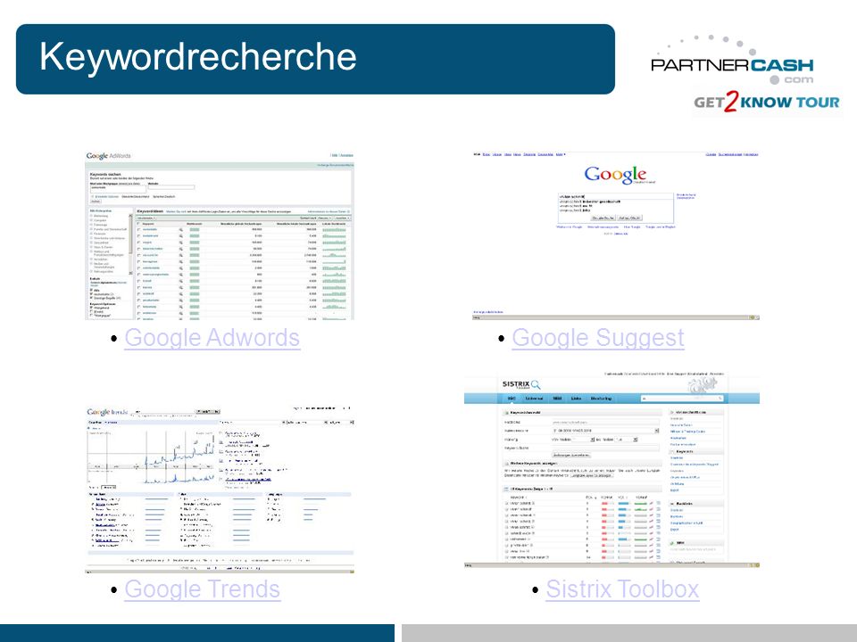 Keywordrecherche Google Adwords Google Suggest Google Trends