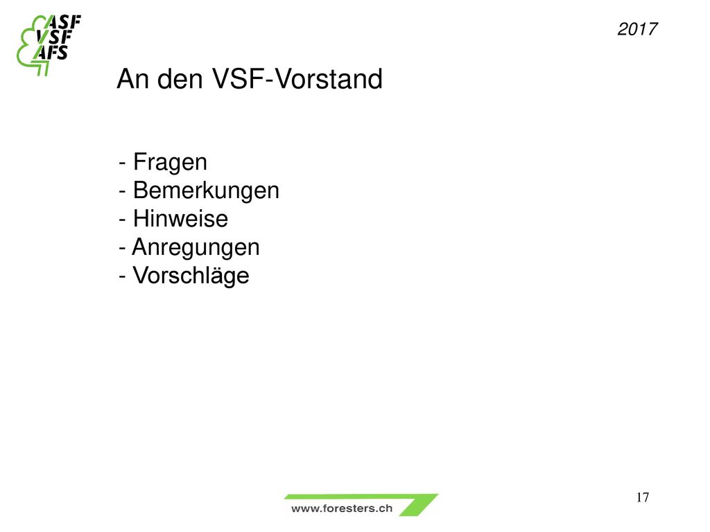 An den VSF-Vorstand - Fragen - Bemerkungen - Hinweise - Anregungen