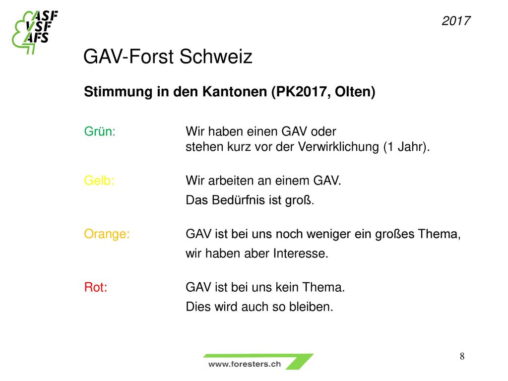 GAV-Forst Schweiz Stimmung in den Kantonen (PK2017, Olten) 2017