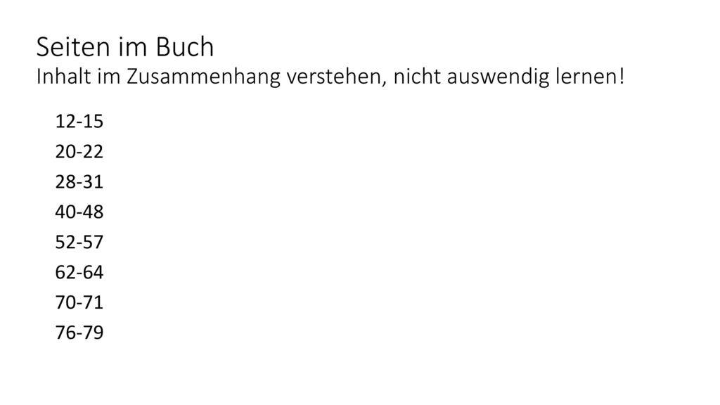 Seiten im Buch Inhalt im Zusammenhang verstehen, nicht auswendig lernen!
