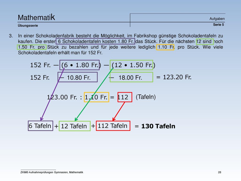 Mathematik 152 Fr. — (6 • 1.80 Fr.) — (12 • 1.50 Fr.) 152 Fr. —