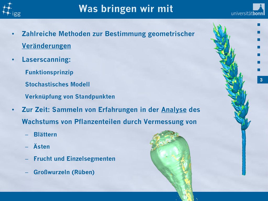Was bringen wir mit Zahlreiche Methoden zur Bestimmung geometrischer Veränderungen. Laserscanning: