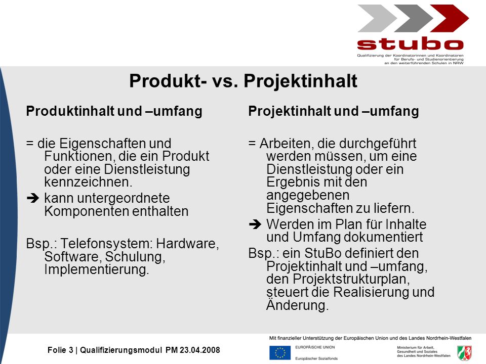 Produkt- vs. Projektinhalt