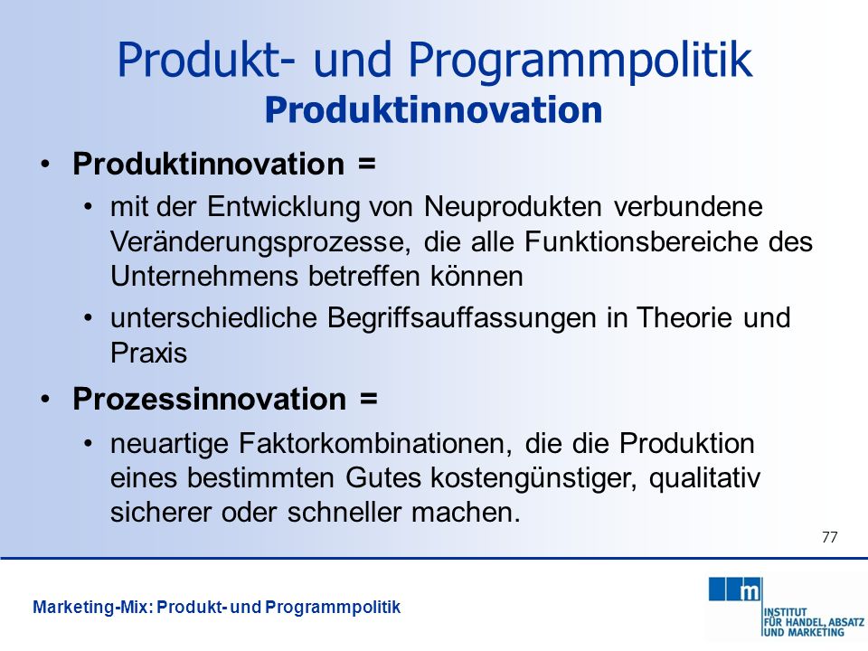 Produkt- und Programmpolitik Produktinnovation