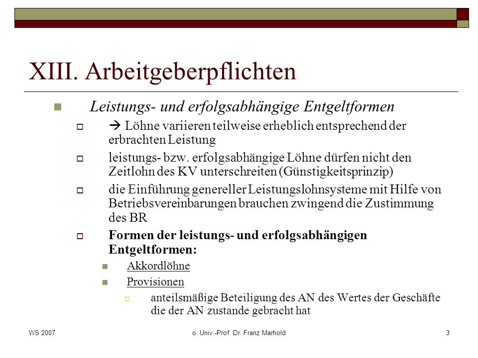 XIII. Arbeitgeberpflichten
