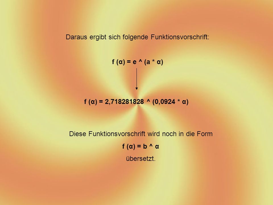 f (α) = e ^ (a * α) f (α) = b ^ α