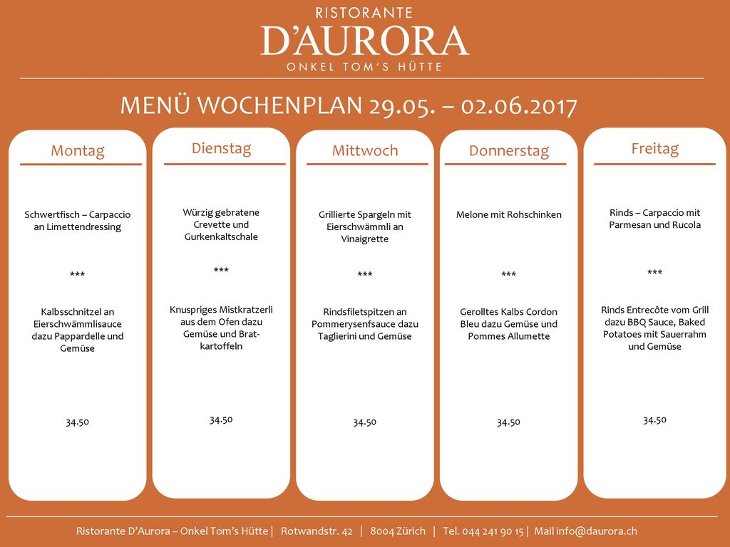 MENÜ WOCHENPLAN – Montag Dienstag Mittwoch