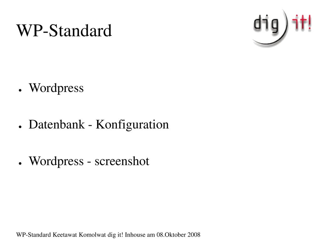 WP-Standard Wordpress Datenbank - Konfiguration Wordpress - screenshot