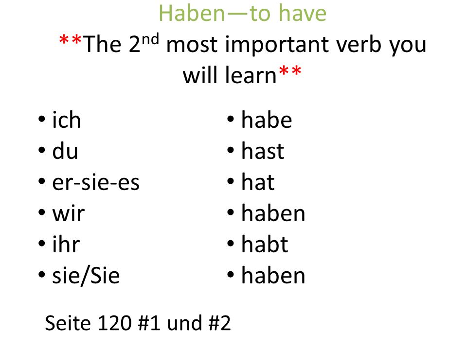 Haben—to have **The 2nd most important verb you will learn**