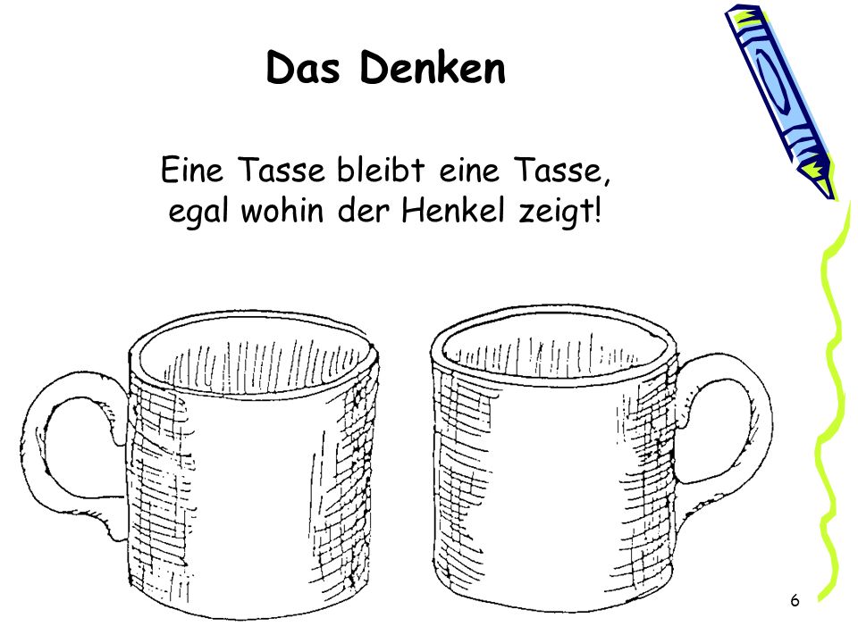 Das Denken Eine Tasse bleibt eine Tasse, egal wohin der Henkel zeigt!