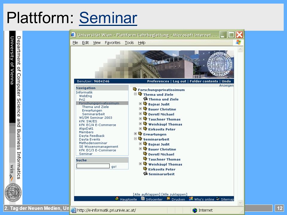 Plattform: Seminar 2. Tag der Neuen Medien, Uni Wien