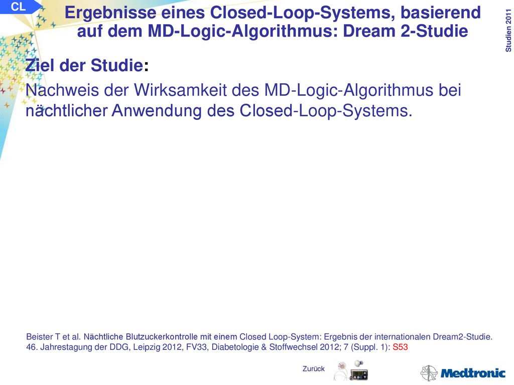 CL Ergebnisse eines Closed-Loop-Systems, basierend auf dem MD-Logic-Algorithmus: Dream 2-Studie. Ziel der Studie: