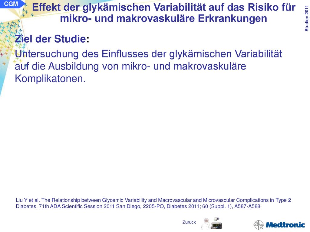 CGM Effekt der glykämischen Variabilität auf das Risiko für mikro- und makrovaskuläre Erkrankungen.