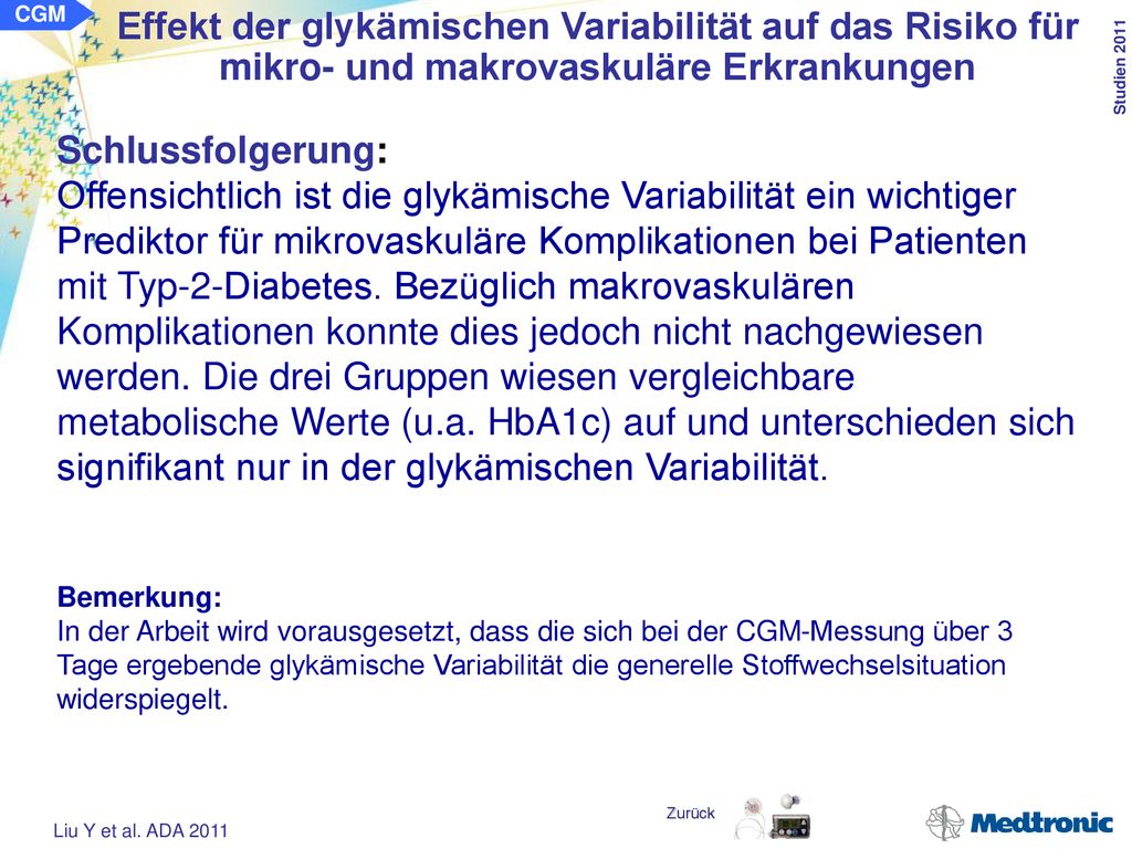 CGM Effekt der glykämischen Variabilität auf das Risiko für mikro- und makrovaskuläre Erkrankungen.