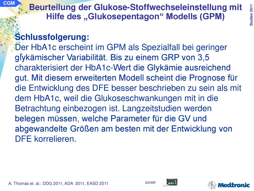 CGM Beurteilung der Glukose-Stoffwechseleinstellung mit Hilfe des „Glukosepentagon Modells (GPM) Schlussfolgerung: