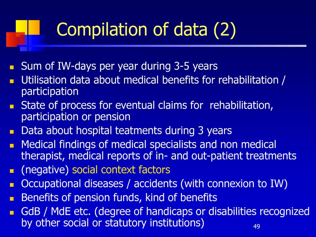 Compilation of data (2) Sum of IW-days per year during 3-5 years