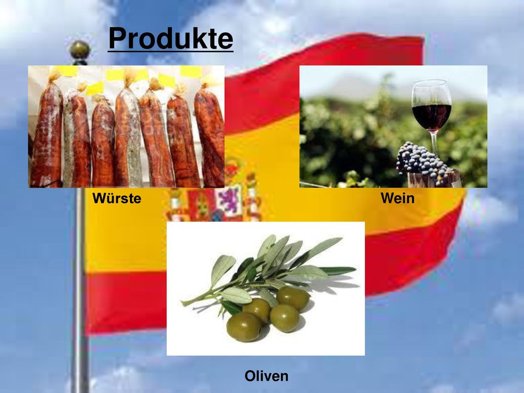 Produkte Würste Wein Oliven
