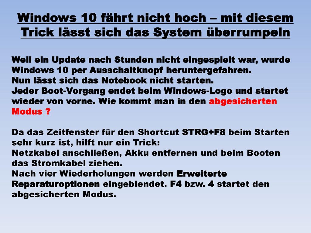 Windows 10 fährt nicht hoch – mit diesem Trick lässt sich das System überrumpeln