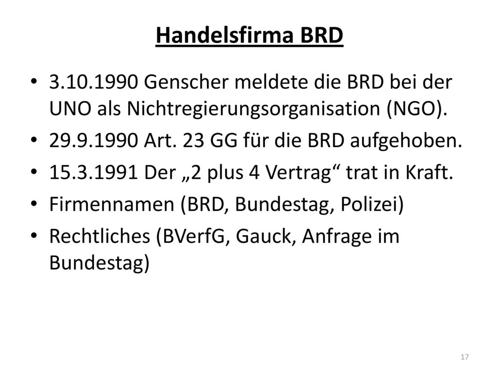 Handelsfirma BRD Genscher meldete die BRD bei der UNO als Nichtregierungsorganisation (NGO).