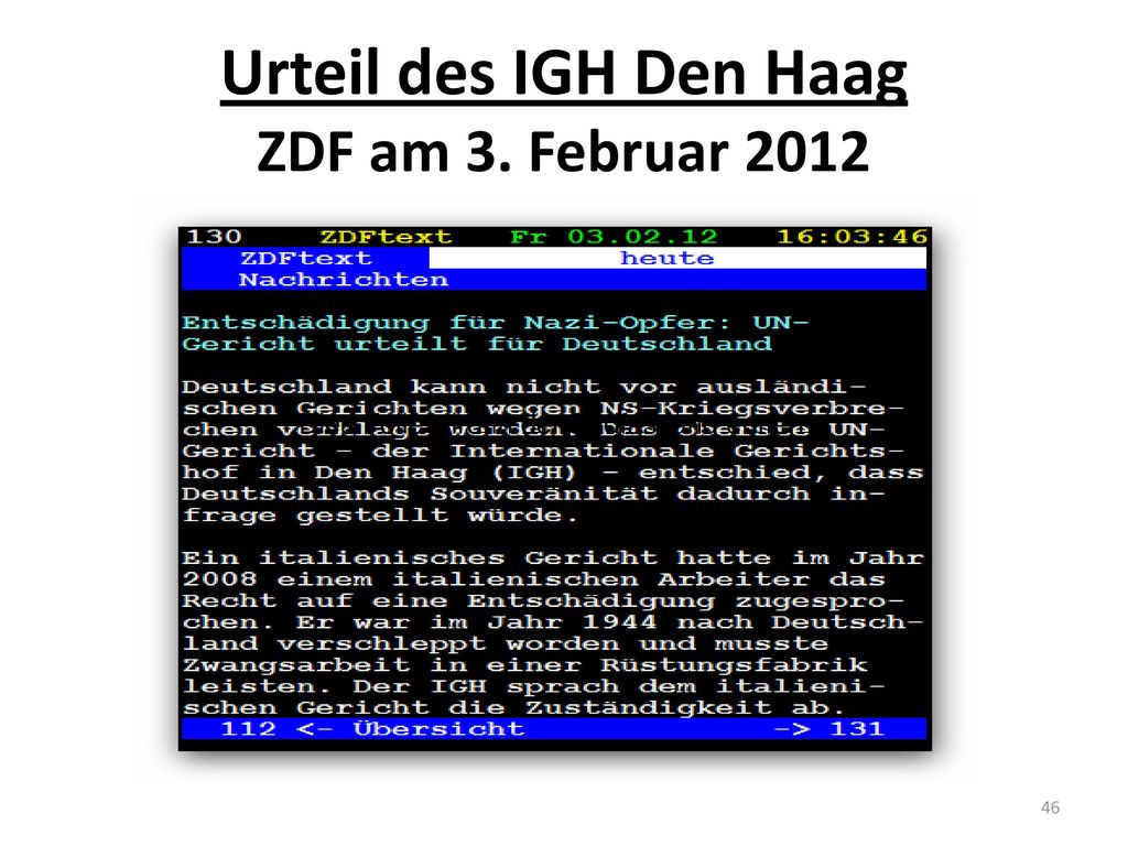 Urteil des IGH Den Haag ZDF am 3. Februar 2012