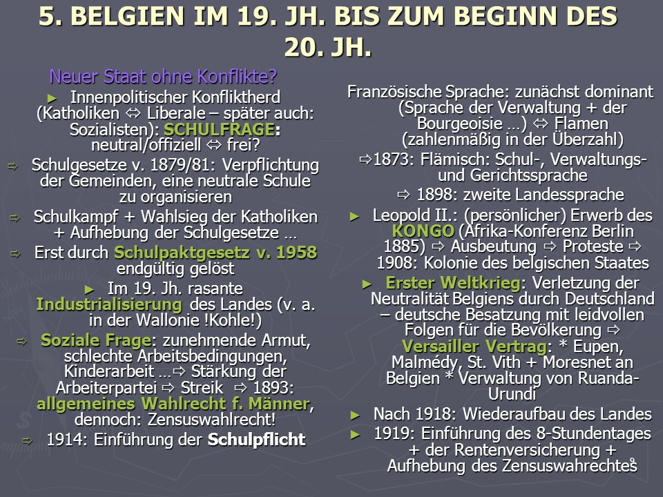 5. BELGIEN IM 19. JH. BIS ZUM BEGINN DES 20. JH.