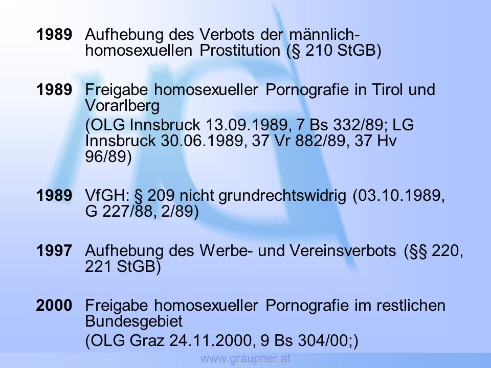 1989 Freigabe homosexueller Pornografie in Tirol und Vorarlberg